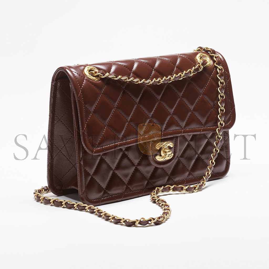 Ch*el shiny crumpled calfskin & gold-tone metal large flap bag as5145 (28*20*7cm)